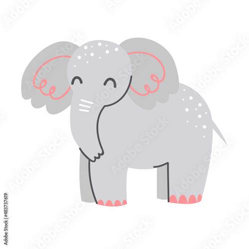 Cute elephant on a white background. Vector childish illustration