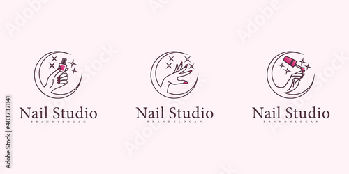 Nail studio logo design collection Premium Vector