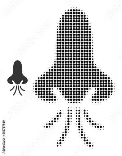 Nose snuff halftone dotted icon. Nose snuff vector icon mosaic is designed of halftone pattern which contains round points.