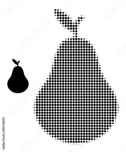 Pear halftone dotted vector. Pear vector icon mosaic is made with halftone pattern which contains circle elements.