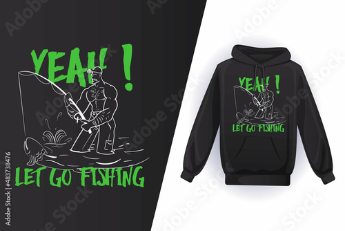 Fishing t shirt design, black hoodie design vector