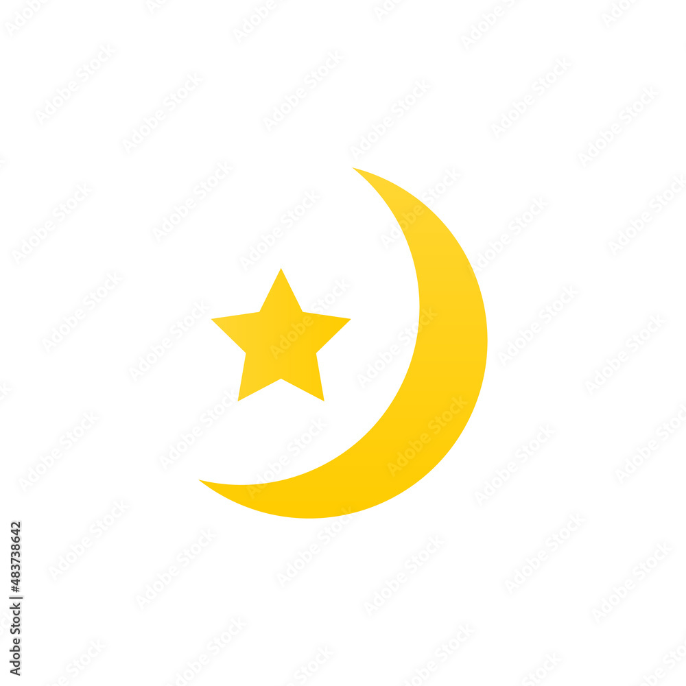 Moon and star on white background.
Vector illustration. Moon and star on white background.
Vector illustration.