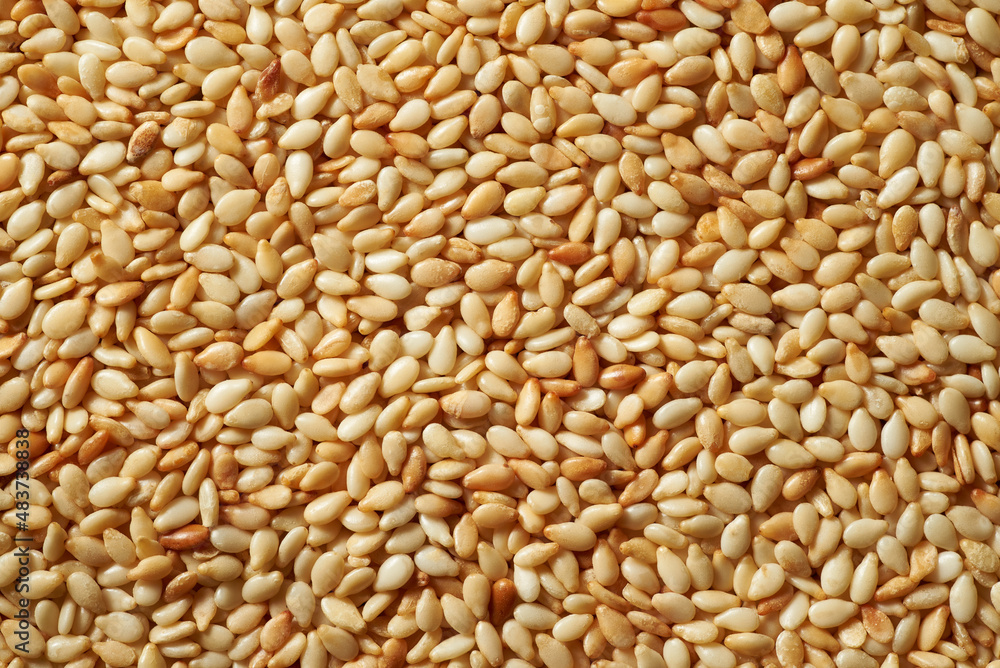Roasted sesame seeds background/ Top view macro photo with shallow depth of field. Roasted sesame seeds background/ Top view macro photo with shallow depth of field.