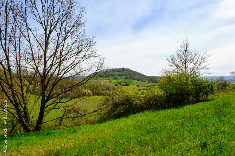 Landschaft im Naturschutzgebiet Hohe Wann bei Prappach, Stadtteil der Kreisstadt Haßfurt, Landkreis Hassberge, Unterfranken, Franken, Bayern, Deutschland