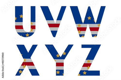 Latin letters in colors of national flag Cabo Verde. Part 5