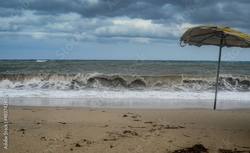 sea storm on sand beach 