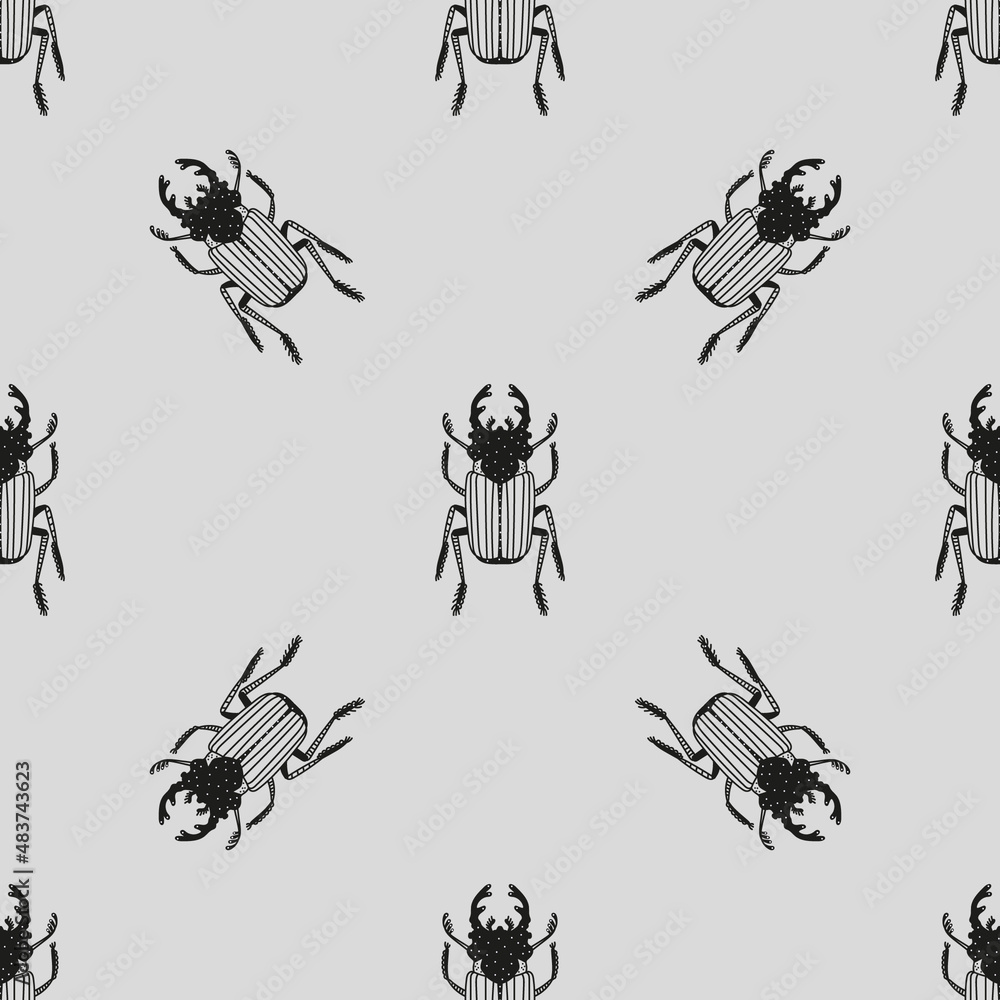 The beetles are crawling. Seamless pattern. For textiles and clothing. Graphics and doodle style