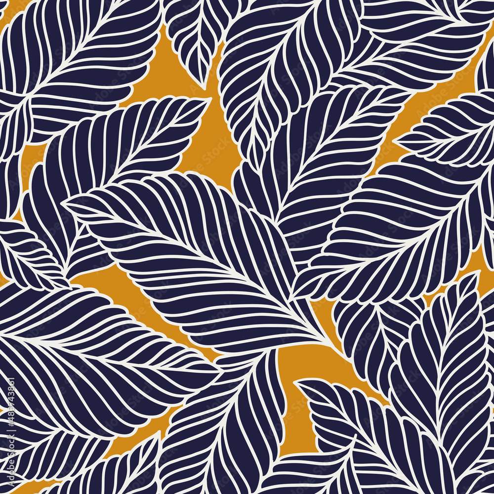 Naklejka premium Elegant seamless pattern with delicate leaves. Vector Hand drawn floral background.