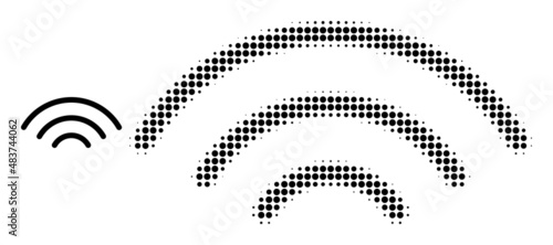 Wi-Fi source halftone dotted vector. Wi-Fi source vector icon mosaic is formed from halftone pattern which contains circle dots.