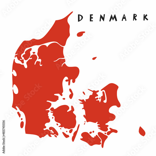 Vector hand drawn stylized map of Denmark. Travel illustration. Kingdom of Denmark geography illustration. Europe map element