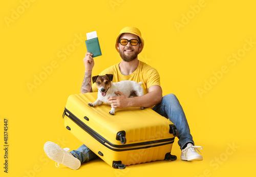 Handsome man with passport,...