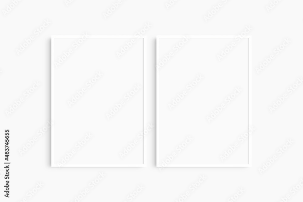 Frame mockup 5x7, 50x70, A4, A3, A2, A1. Set of two thin white frames