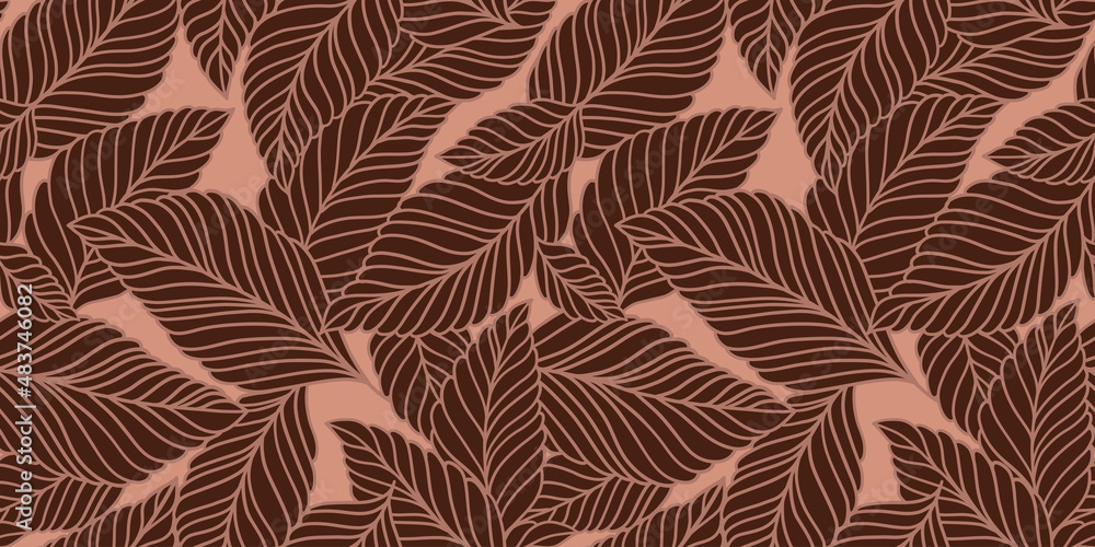 Fototapeta premium Elegant seamless pattern with delicate leaves. Vector Hand drawn floral background.