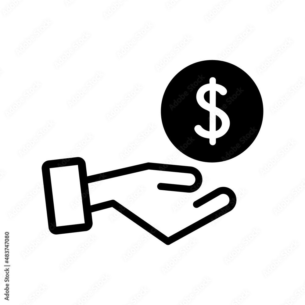 Hand and dollar coin silhouette icon. Vector. Hand and dollar coin silhouette icon. Vector.