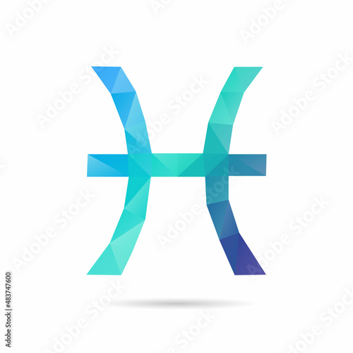 Geometric Zodiac sign design silhouette. Pisces. Black line vector illustration