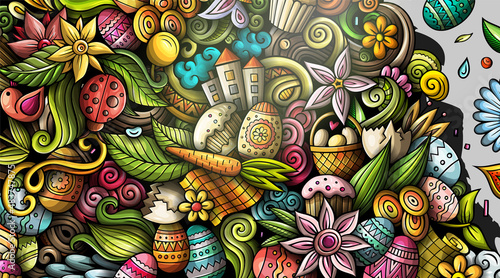 Cartoon doodles Happy Easter banner © balabolka