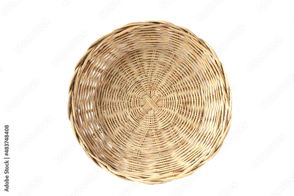 vintage weave wicker basket isolated on white background - obrazy, fototapety, plakaty 