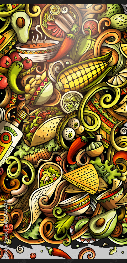 Fototapeta premium Mexican food hand drawn doodle banner. Cartoon detailed flyer.