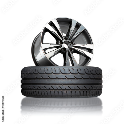Fotografi Aluminum alloy wheel lying on the tire