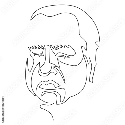 Portrait of a stern elderly man. Continuous line drawing. Vector illustration