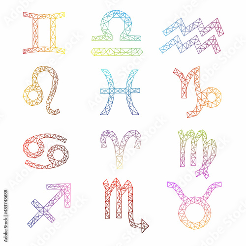 Set Abstract Zodiac signs. Geometric triangle design. Vector illustration