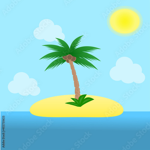 island with palm tree in the ocean under the sun