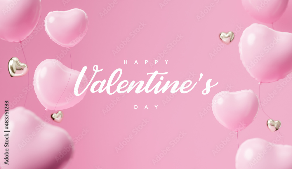 Happy valentine's day banner for social media banner podium on pink background 3d render 