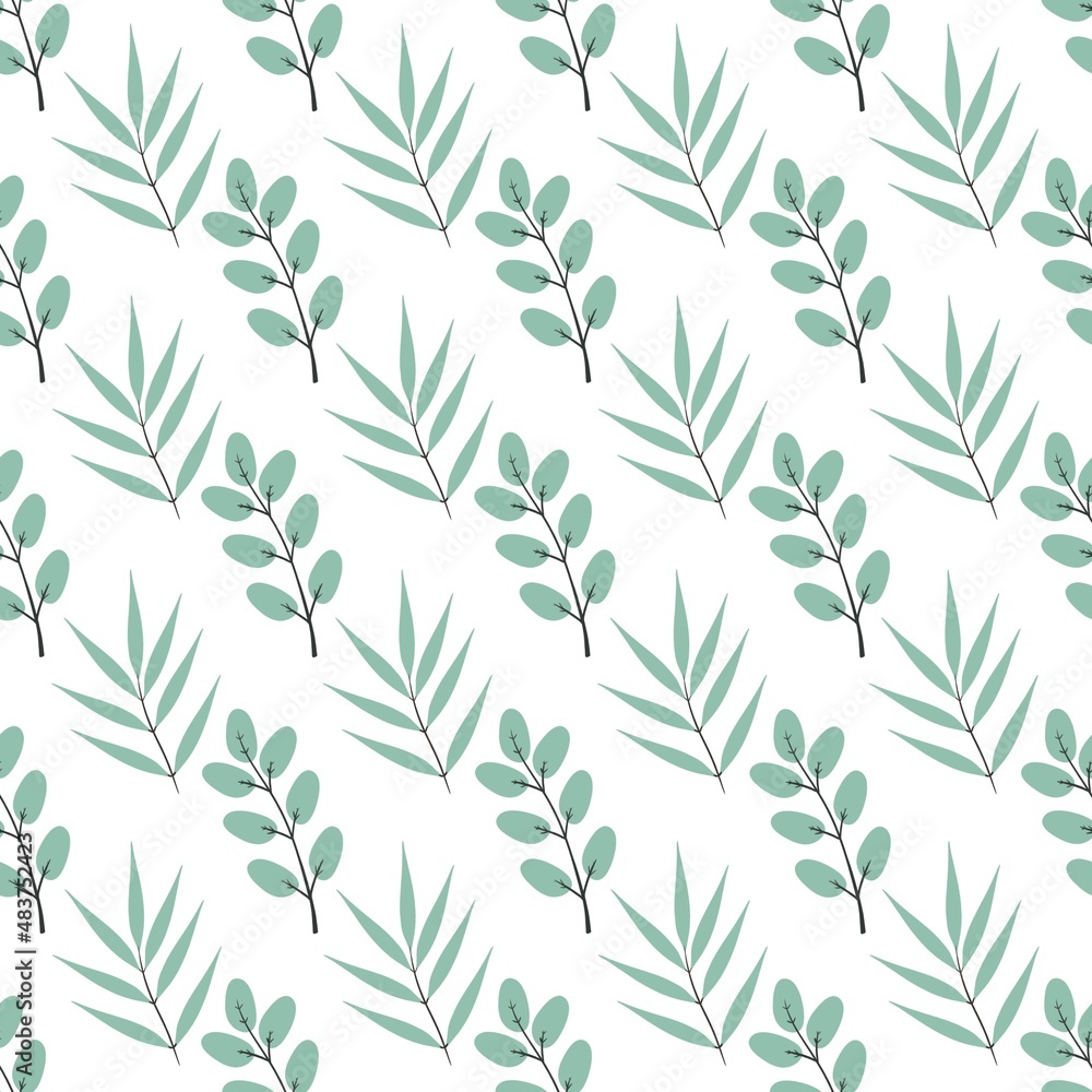 Fototapeta premium flower pattern - cute green plant leaves on a white background