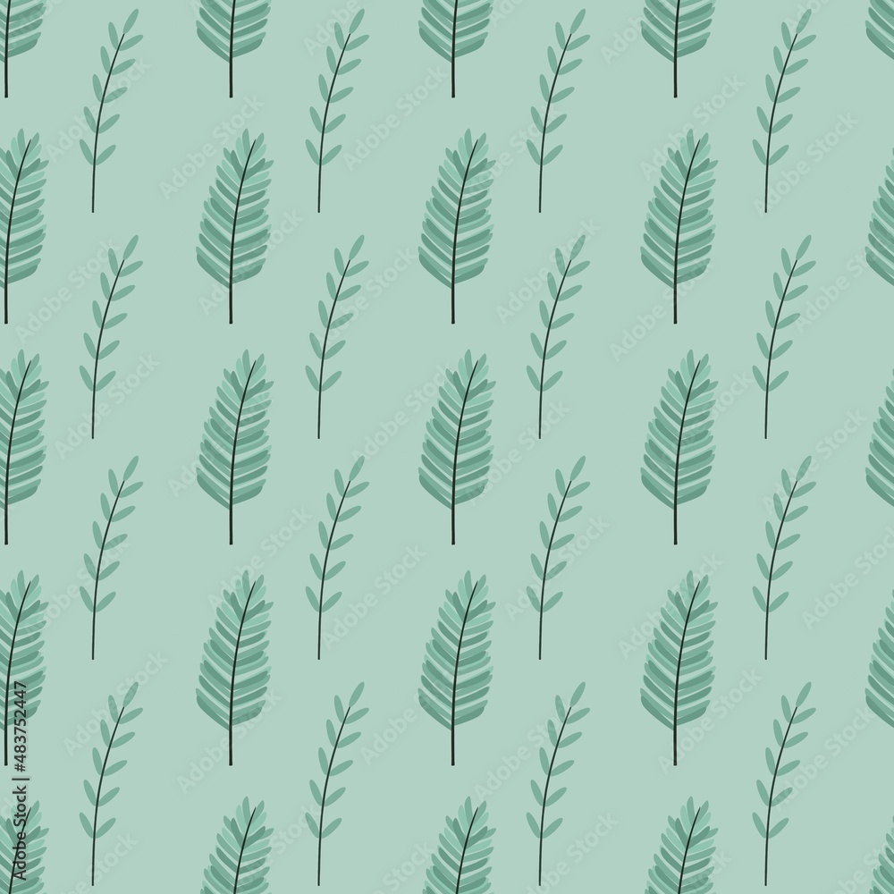 Fototapeta simple cute floral pattern - beautiful little green leaves of a plant