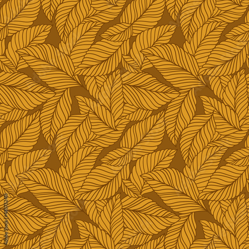 Elegant seamless pattern with delicate leaves. Vector Hand drawn floral background.