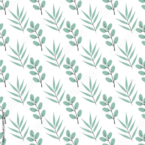 flower pattern - cute green plant leaves on a white background © naya.mile