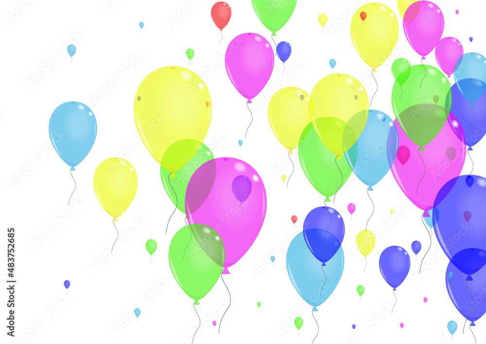Multicolor Surprise Background White Vector. Flying Shiny Illustration. Pink Inflatable. Green Balloon. Balloon Gift Frame.