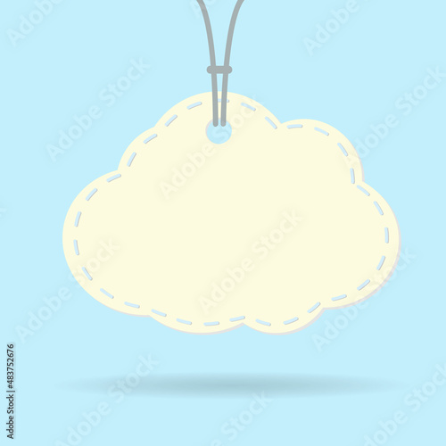 A stitched cloud hanging on a string. Suitable for use as a label, badge and sticker. Vector illustration.