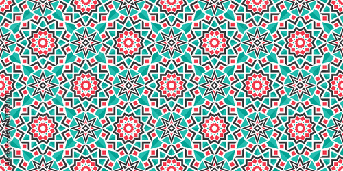 Seamless texture with turquoise arabic ornament. Vector border pattern