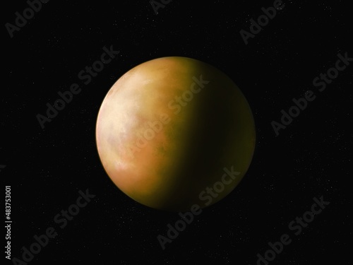 Beautiful yellow gas planet in space. Giant planet in starry space. Abstract background image. 