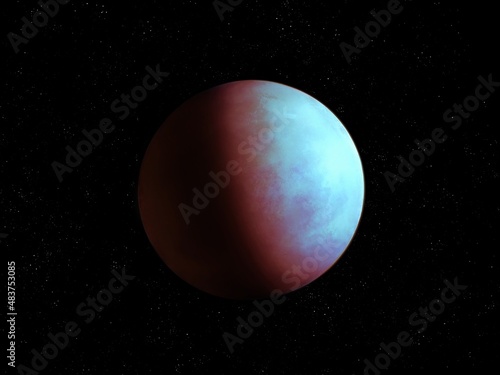 Alien planet in space, planetary science. Rocky exoplanet similar to Earth. 