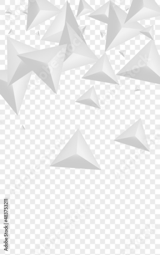 Greyscale Fractal Background Transparent Vector. Triangular Luxury Illustration. Grizzly Clean Tile. Triangle Construction. Hoar Origami Design.