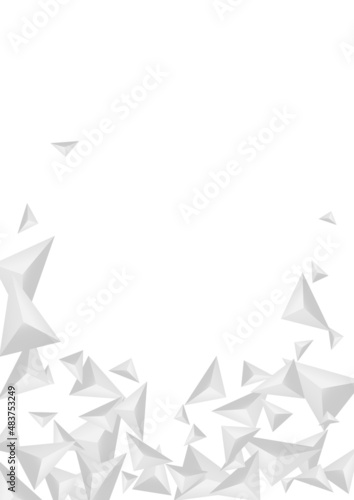 Silver Shard Background White Vector. Crystal Futuristic Card. Greyscale Elegant Backdrop. Triangular Clean. Hoar Polygon Template.