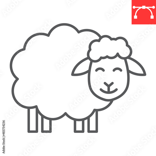 Fototapeta Sheep line icon, farm and lamb, cute sheep vector icon, vector graphics, editable stroke outline sign, eps 10