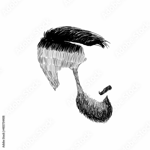 Hipster fashion man hair and beards, Hand drawn vector illustration set