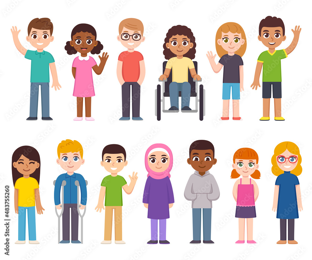 Cartoon diverse children set Cartoon diverse children set