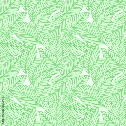 Elegant seamless pattern with delicate leaves. Vector Hand drawn floral background.