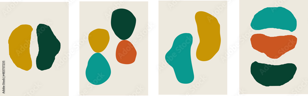 Collection of modern simple abstractions with geometric shapes on a colored background Collection of modern simple abstractions with geometric shapes on a colored background