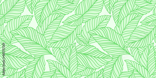 Elegant seamless pattern with delicate leaves. Vector Hand drawn floral background.