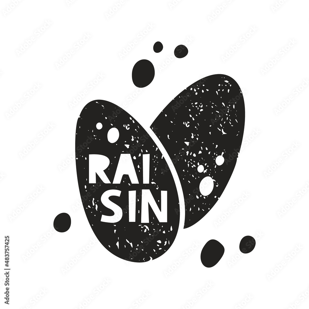 Customized Initials Raisins Raisin grunge sticker. Black texture silhouette with lettering inside ...