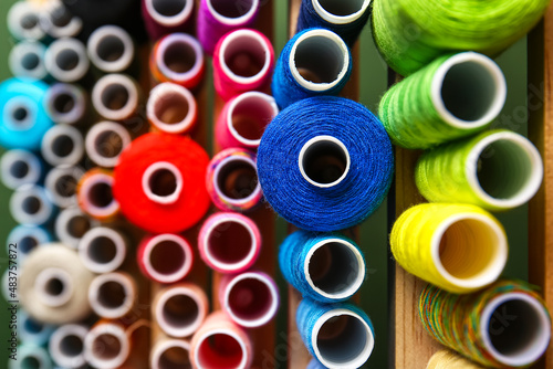 Different beautiful sewing threads on coils
