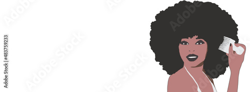 Combing afro hair with comb. Black woman. hair care. African american girl with afro hair, illustration	
