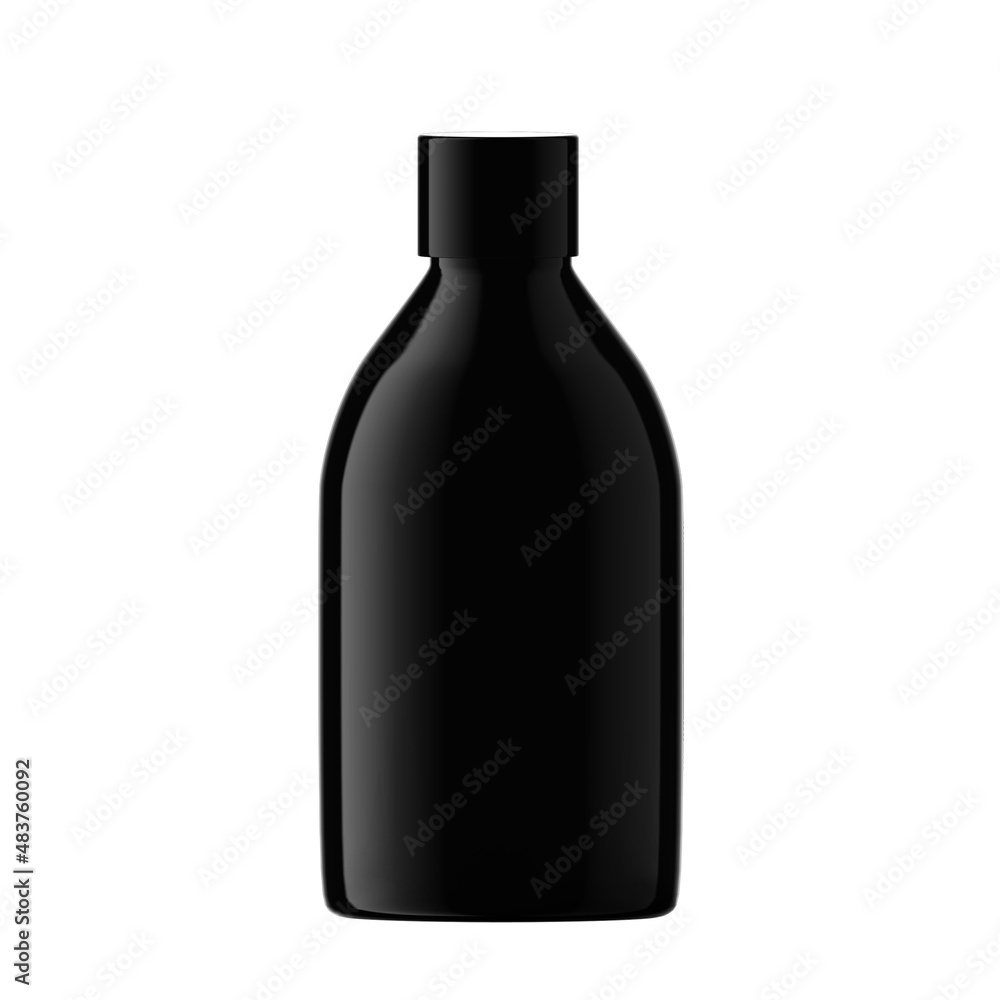 Round Black Plastic Bottle Cosmetic with Full Cap Isolated Round Black Plastic Bottle Cosmetic with Full Cap Isolated
