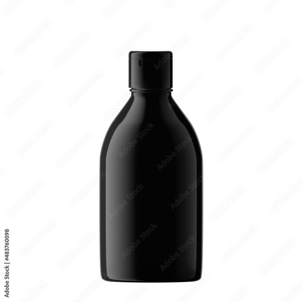 Round Black Plastic Bottle Cosmetic with Open Cap Isolated Round Black Plastic Bottle Cosmetic with Open Cap Isolated