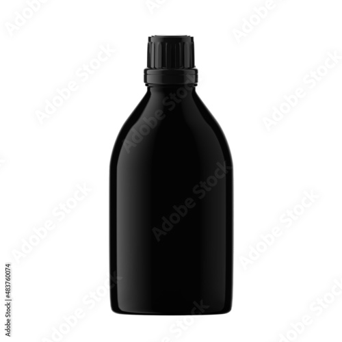 Round Black Plastic Bottle Cosmetic with Essential Cap Isolated